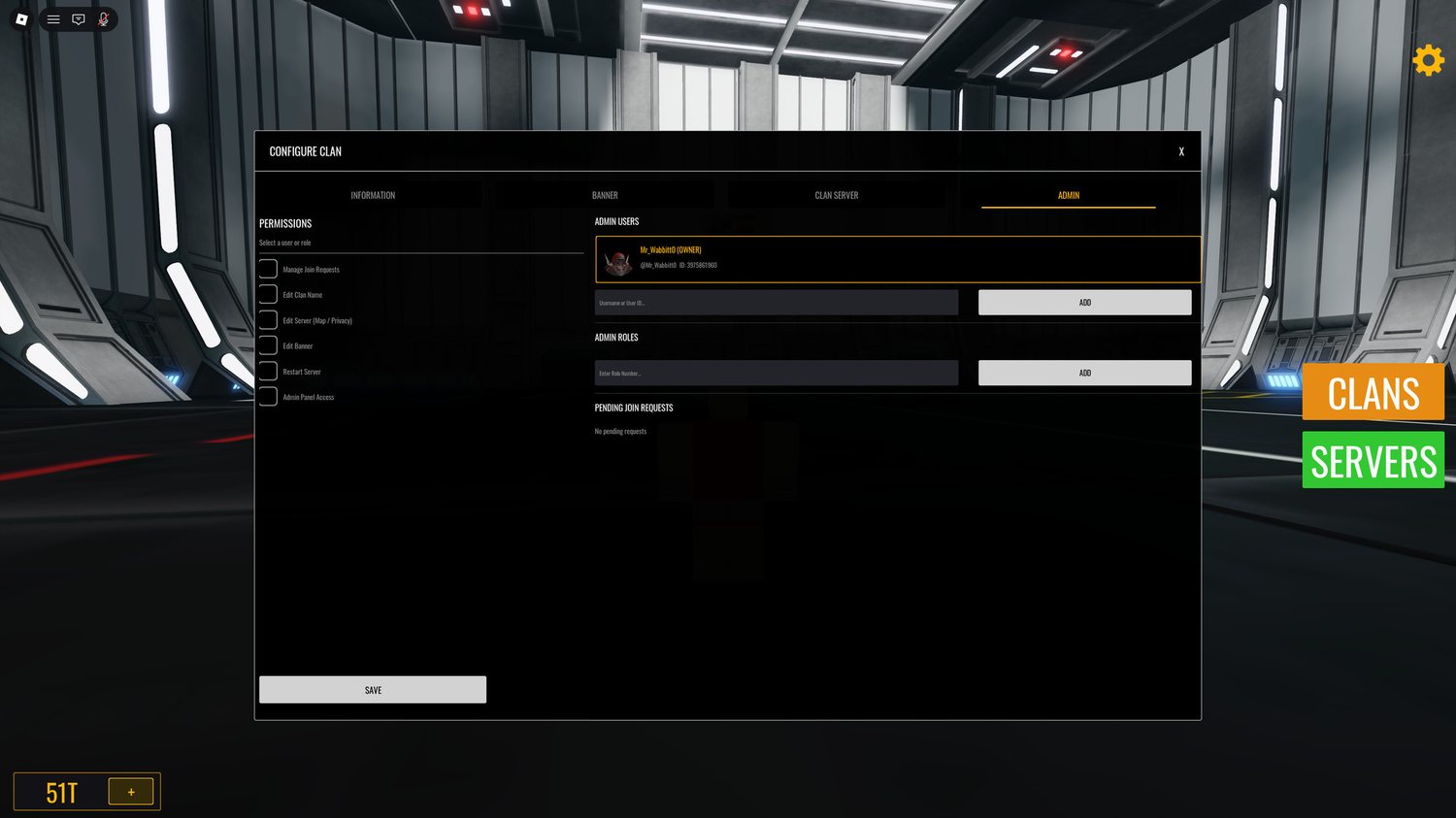 Admin tab