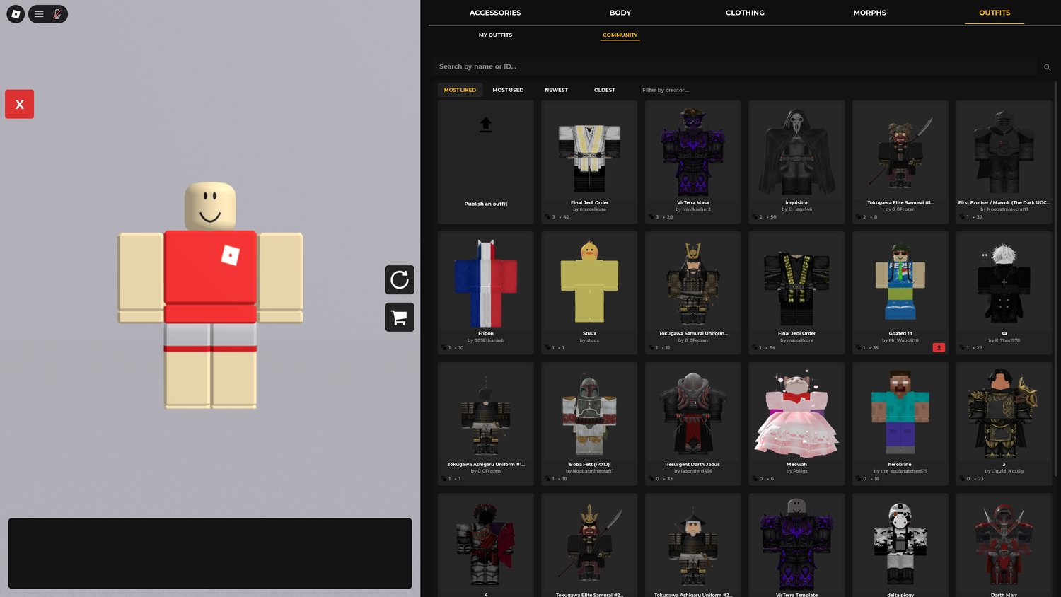 The outfits tab