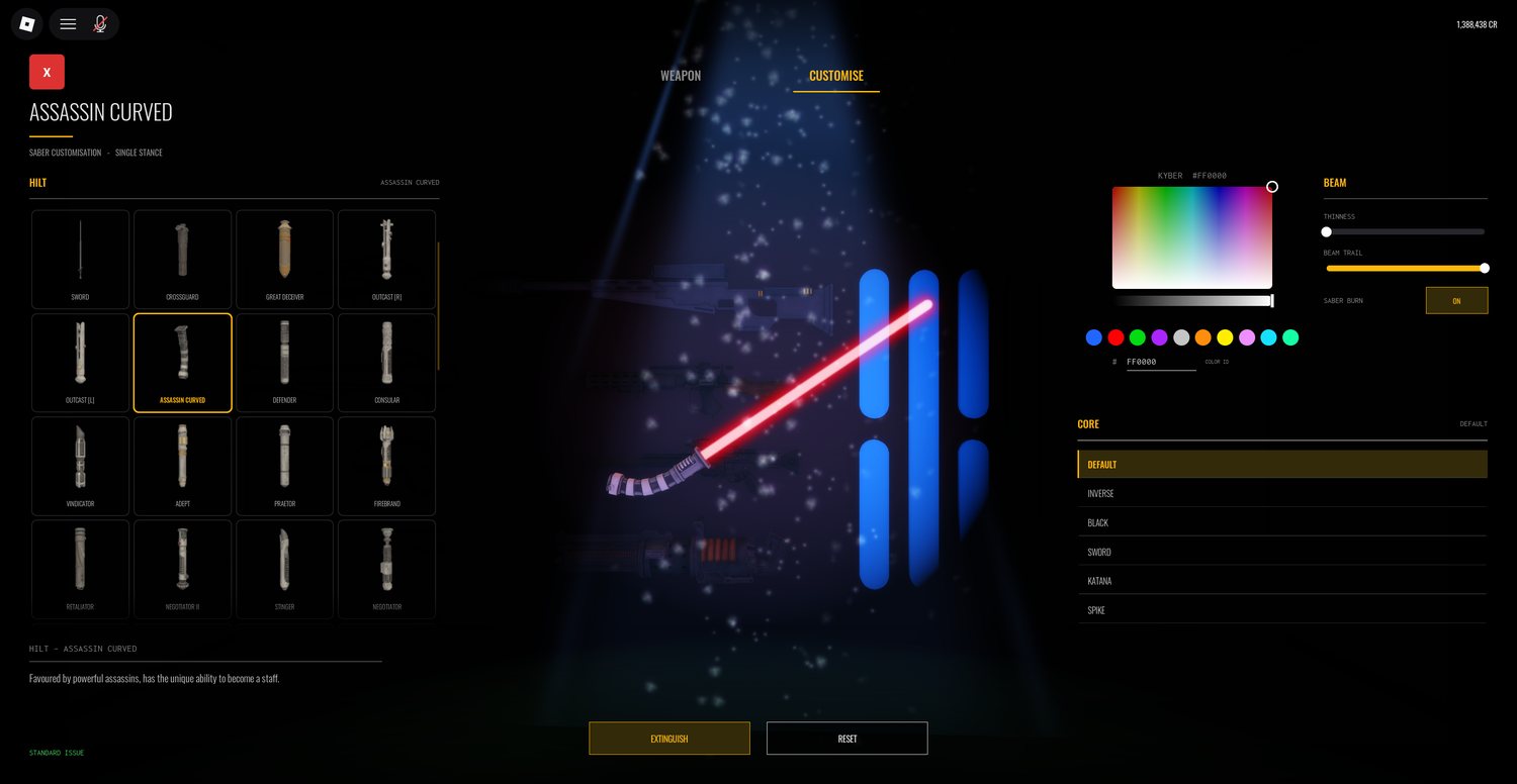 The customise menu